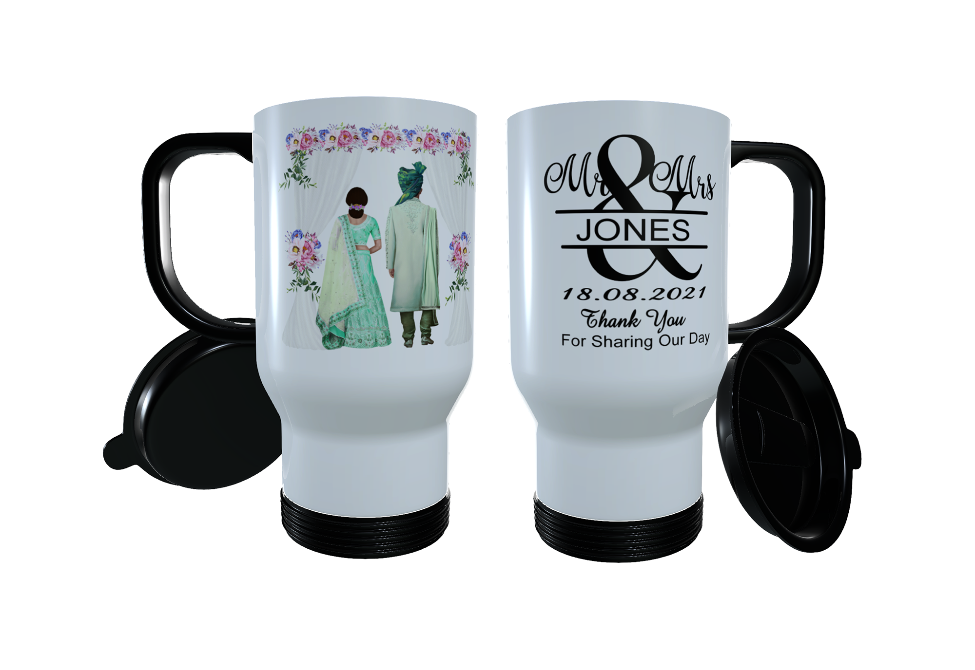 Muslim Bride & Groom Personalised Travel Mug, Muslim Custom Brid - Click Image to Close